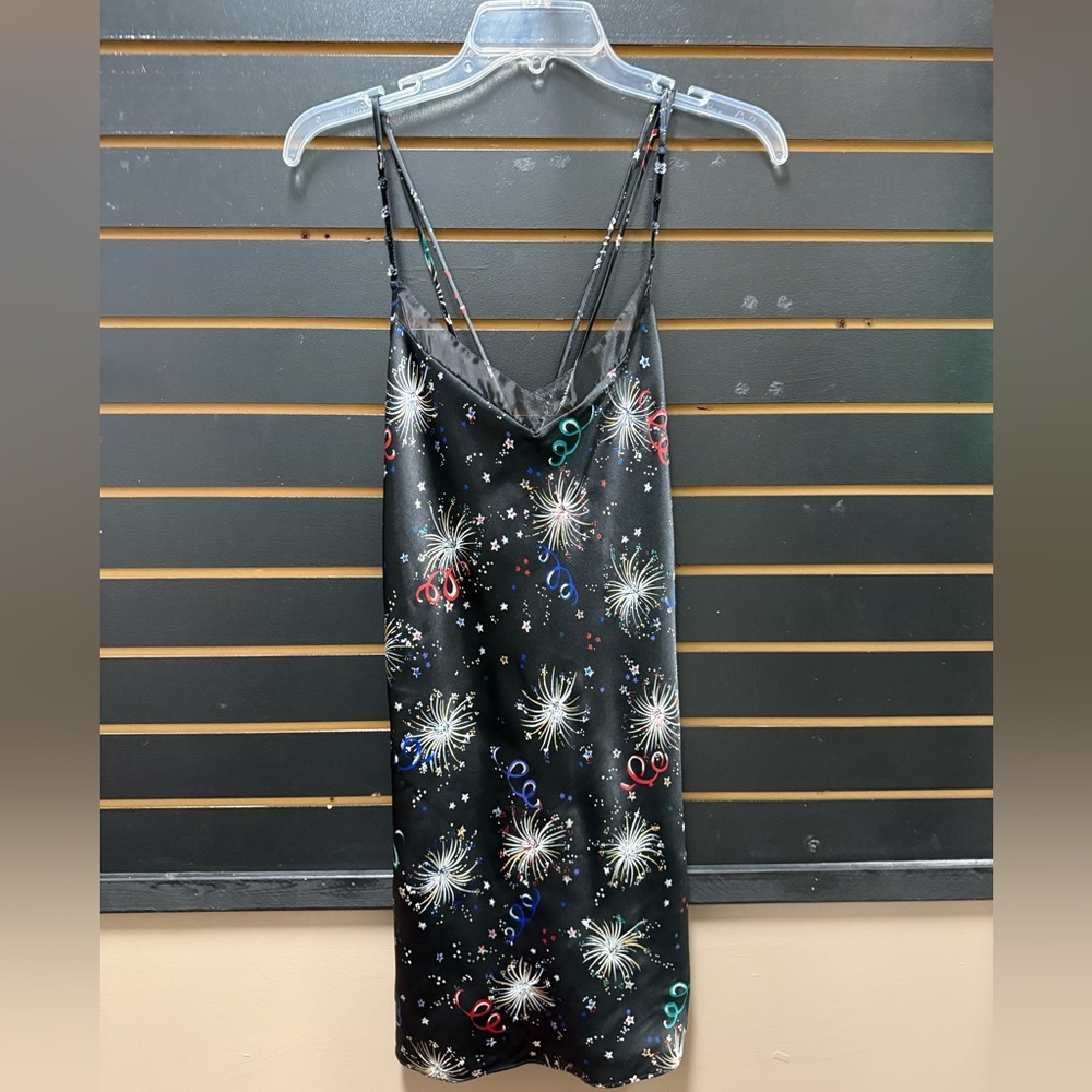 Vintage Y2K Sears Satin Slip Dress Fireworks Print Lingerie Style NWT XL
